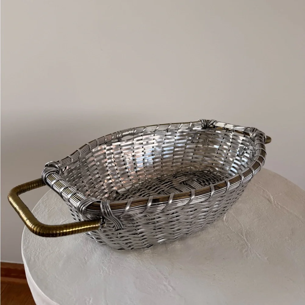 MID-CENTURY MODERN VINTAGE WRAPPED ALUMINUM/BRASS WOVEN METAL‎ DECORATIVE BOWL